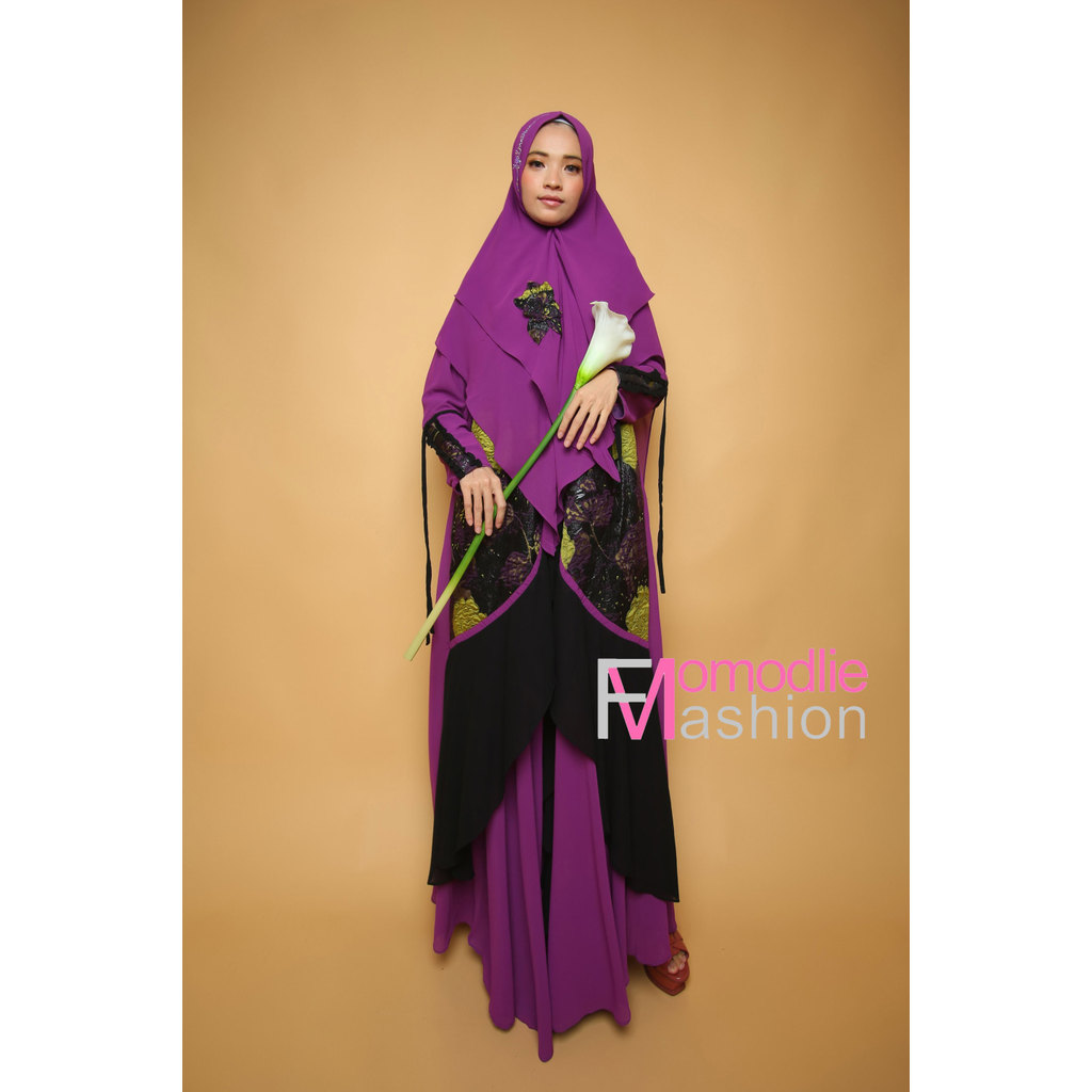 gamis syari pesta ceruty babydoll set khimar busui momodlie syari premium