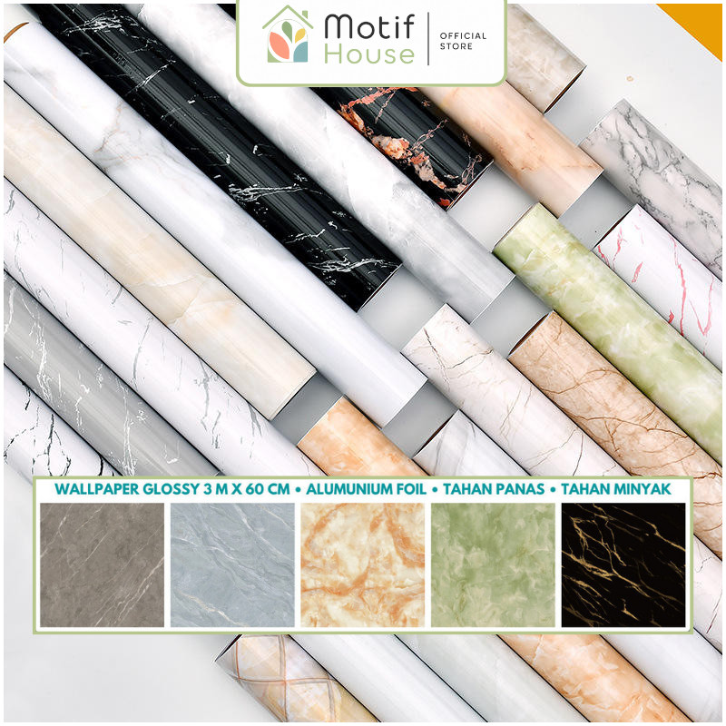 [35 Motif] Wallpaper Glossy Marmer Marble Motif house Marmer Dapur Meja Furniture 3 m x 60 cm Glossi
