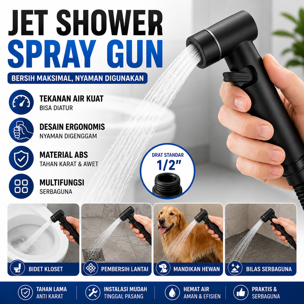 Jet Shower Spray Gun Kepala Semprotan Bidet Kloset Toilet Shower Cebok Semprotan Kamar Mandi Washer 
