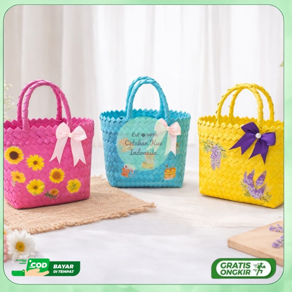 Tas Anyaman Hampers / Tas Anyaman Plastik Murah / Birthday Goodiebags Souvenir Ultah Tas anyaman pla