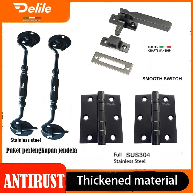 Paket Perlengkapan Jendela Kayu DELILE / Satu Set Engsel / Hak Angin HV / Rambuncis / Slot Kunci