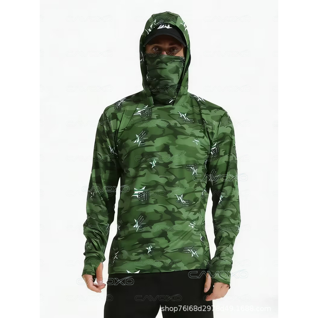 Summer long-sleeve sun-protective hooded fishing suit with face mask for Taiwan fishing, sea fishing