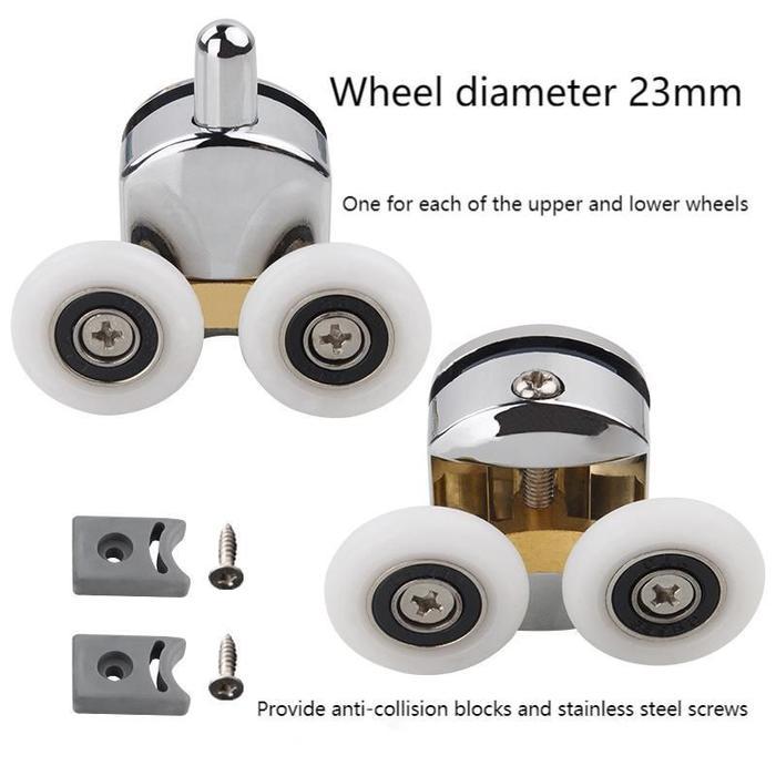 2pcs Roller Pintu Shower 23/25mm Roda Shower Box Roda Kamar Mandi Kaca - 23mm