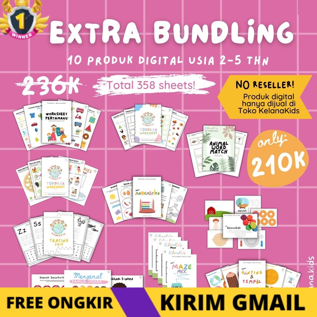 KS Paket Worksheet Usia 2-5 tahun - Extra Bundling isi 10 produk Worksheet Anak Lembar Kerja Aktivit