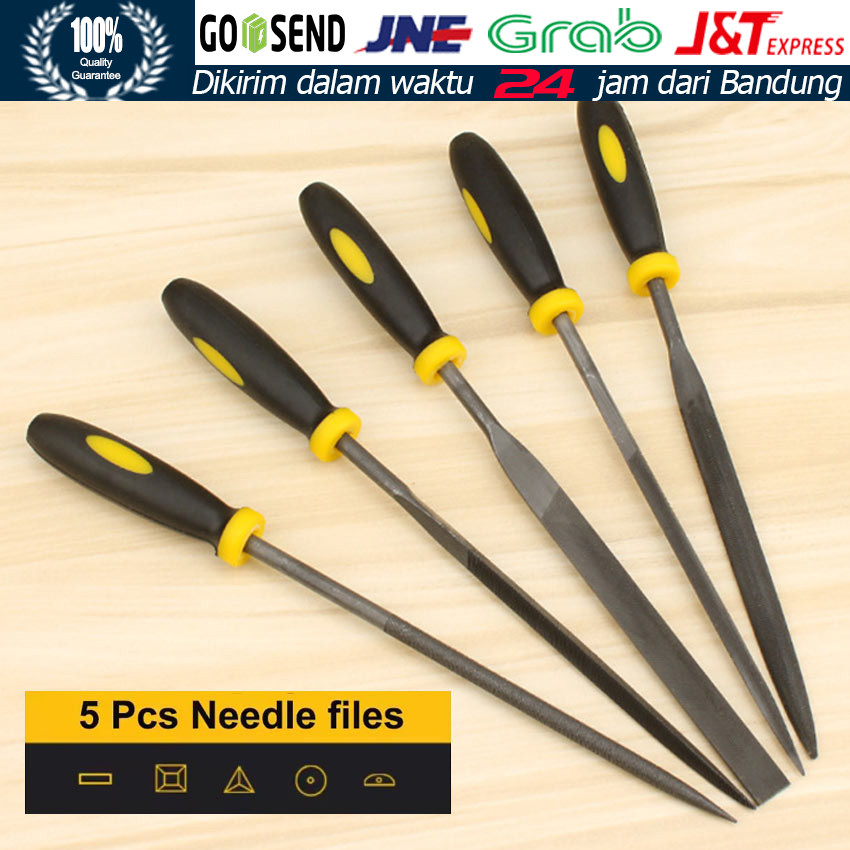 7 Inch Set Kikir Besi 5Pcs Plat/Bulat/Kotak/Segitiga/Setengah Lingkaran / Alat Pengikir Baja Dengan 