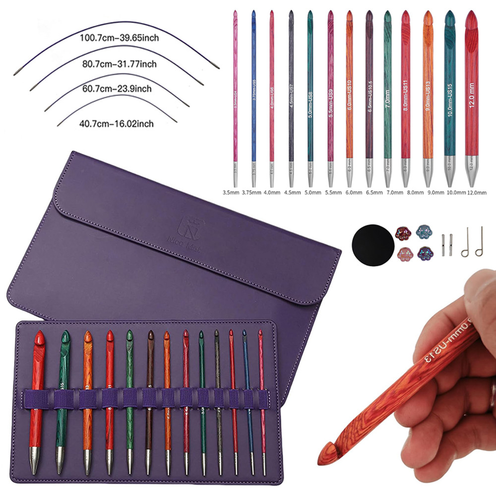 Interchangeable Tunisian Wooden Crochet Hook Set 35mm120mm Knitting Needle HandPolished Afghan Croch