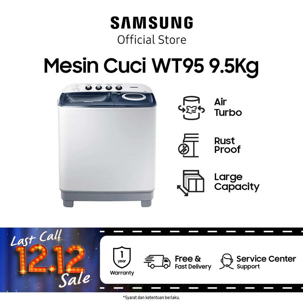 SAMSUNG Mesin Cuci 2 Tabung WT95H3330MB/SE