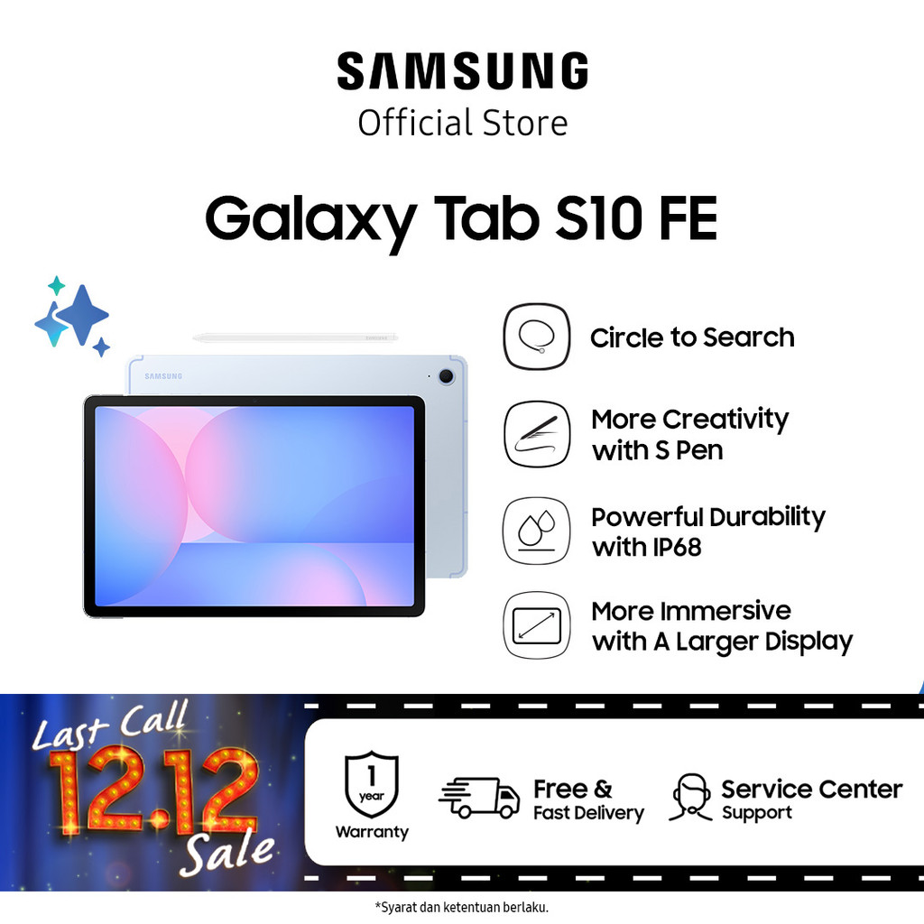 Samsung Galaxy Tab S10 FE 8GB/128GB - Blue | Tablet AI | Galaxy AI | Layar besar