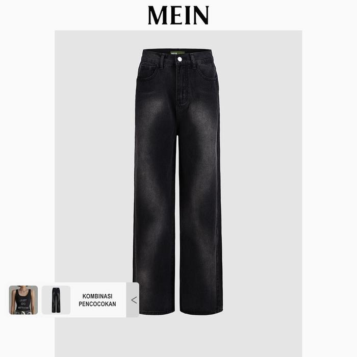 [MEIN] [UPGRADE] GIRL POWER Celana Hitam Panjang High Waist Loose Jeans Wanita Cewek Baggy Stretch P