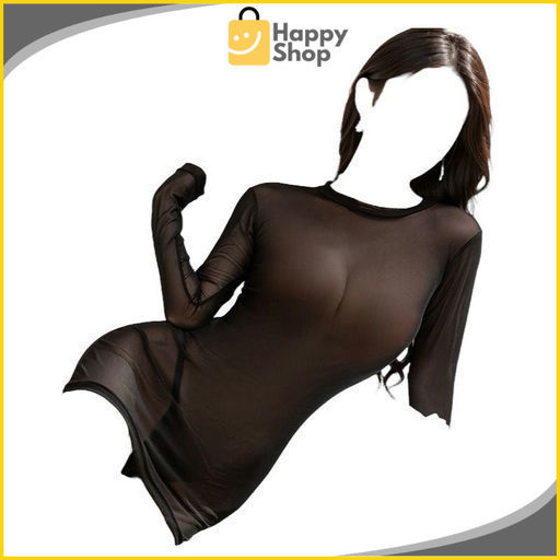 Happy Shop Baju Mini Dress Lengan Panjang Lingerie Press Badan Body Fit Bahan Tipis Transparan Gaya 