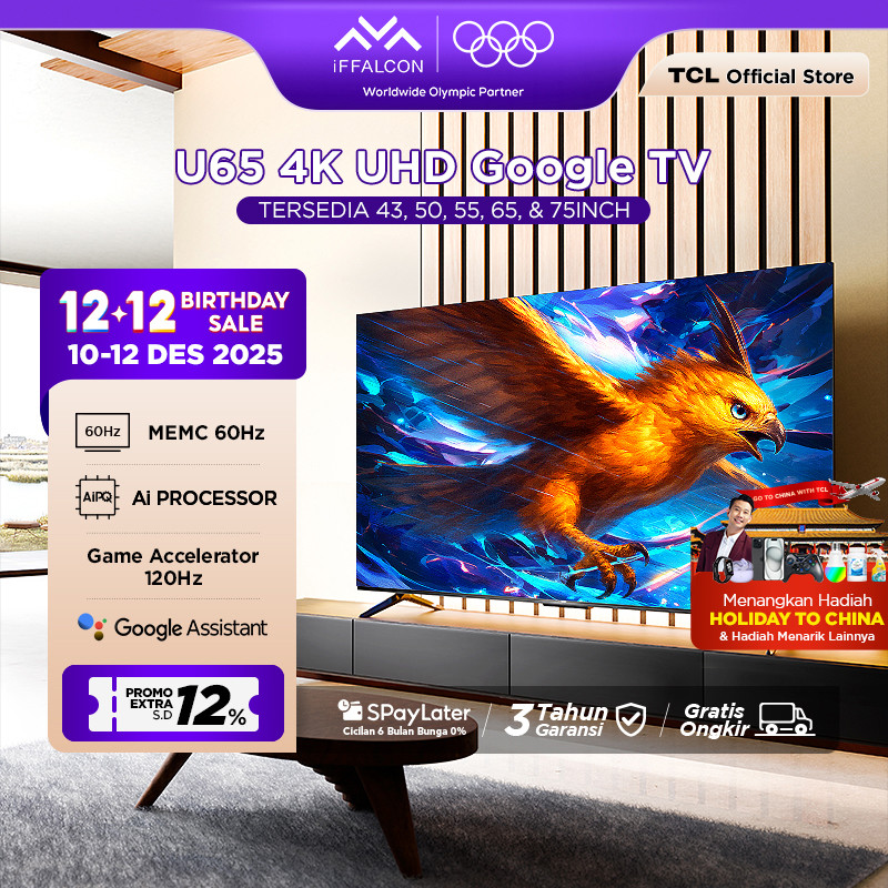 iFFALCON by TCL U65 Series Google TV (Android 12) Smart Digital - 4K UHD - Dolby Audio - Google Play
