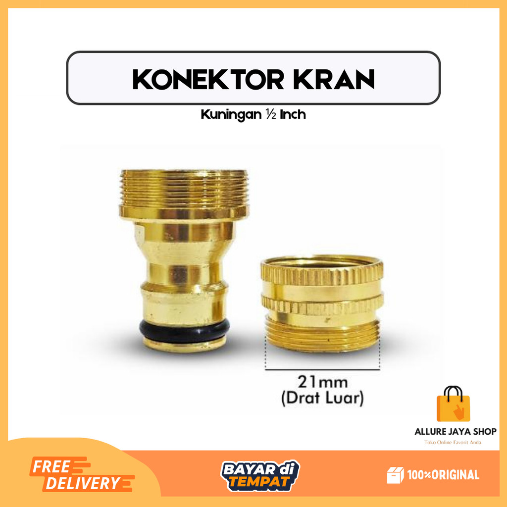 [AJS] Konektor Kran Kuningan 1/2 Inch Sambungan Konektor Kuningan Kran Mesin Cuci