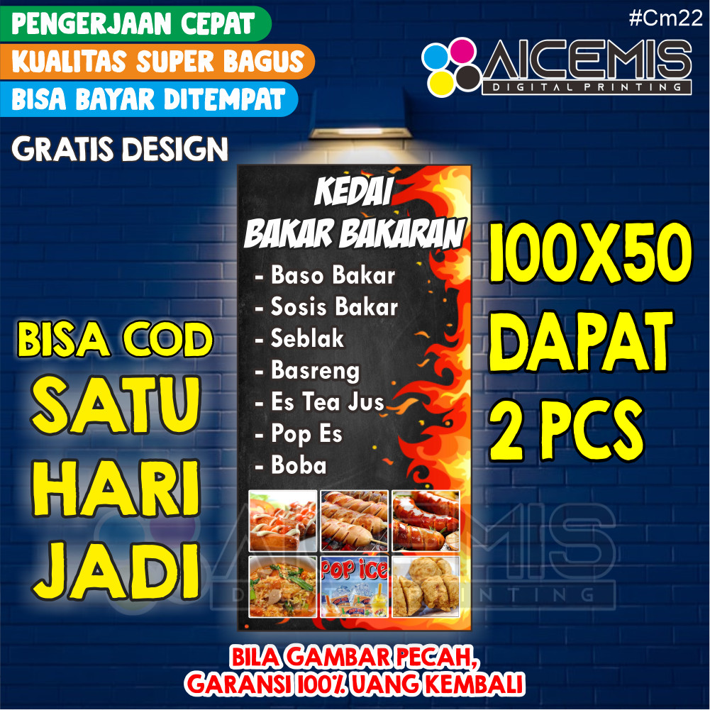 1 HARI JADI Spanduk Banner Jualan / Spanduk konter pulsa / spanduk jualan makanan / spanduk sosis ba