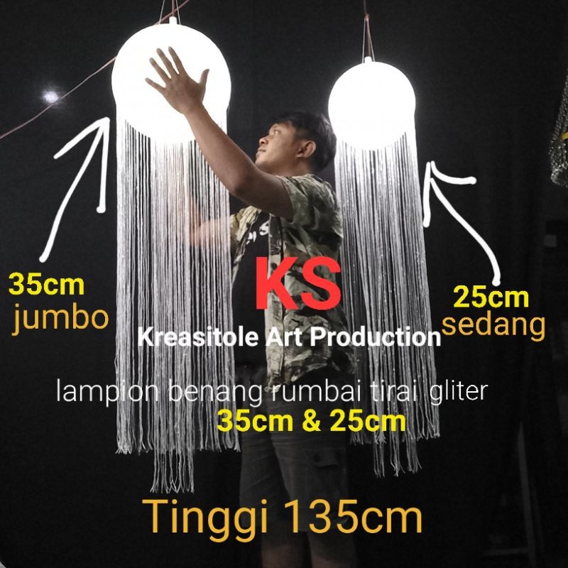Lampion benang rumbai tirai gliter jumbo 35cm kap lampu gantung dekorasi