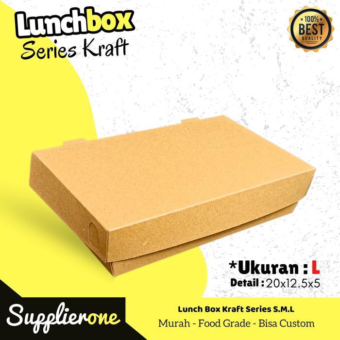 Lunch Box Paper Kraft isi 50 / Paper Lunch Box SML / Dus Box Ayam Geprek / Box Nasi Laminasi Tahan M