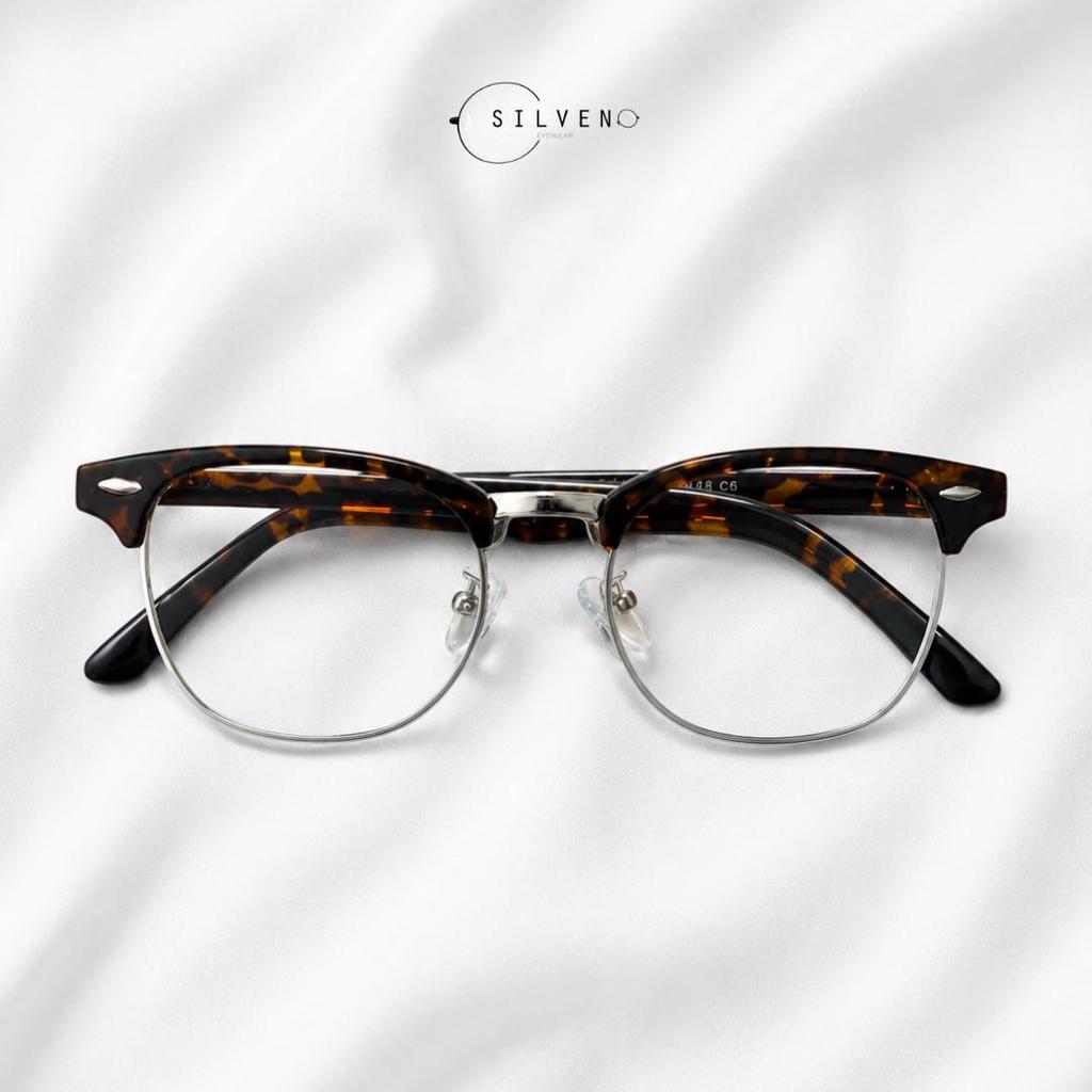 Kacamata Clubmaster Leopard Metal Silveno 8004 Anti Radiasi Blueray Photochromic Bluechromic Minus P