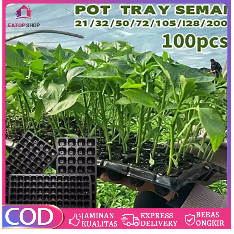 COD 100PCS Pot Bibit /Tray Semai / Seedling Pot /Pot Tray Semai Bibit Benih 21/32/50/72/105/128/200 