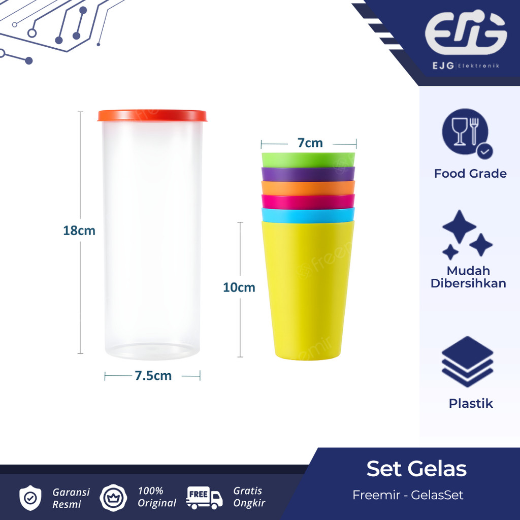 freemir Set 7 Buah 6 Gelas dan 1 Teko Plastik