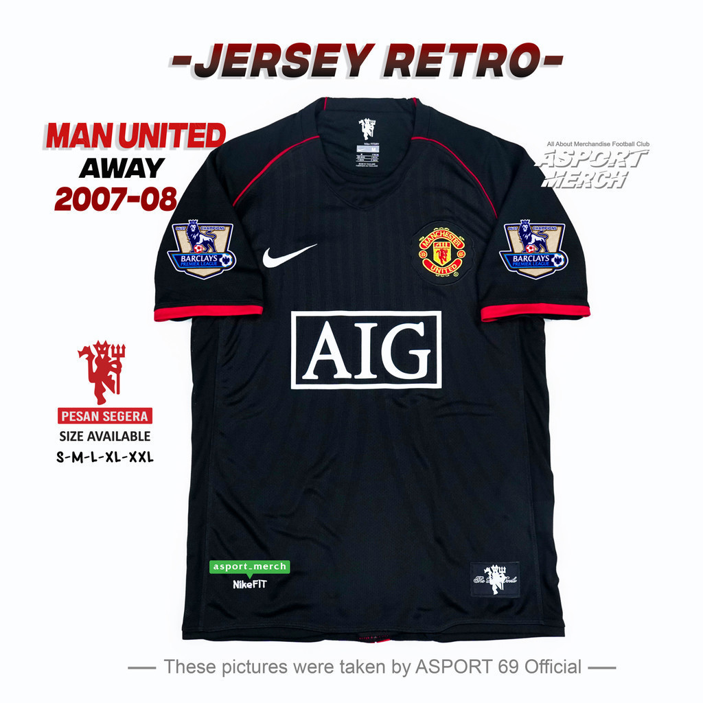 JERSEY RETRO MU MAN UNITED 2007 2008 AWAY HITAM