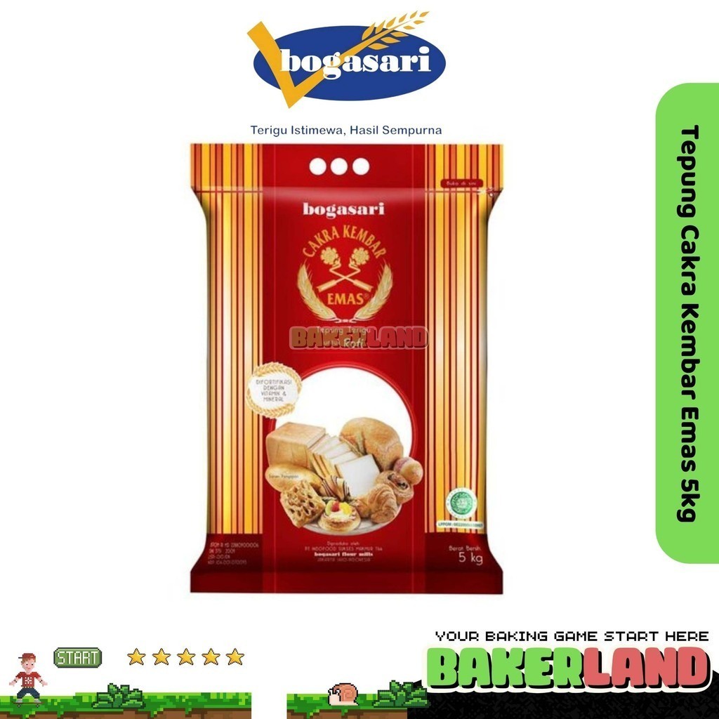 Bogasari Tepung Cakra Kembar Emas 5kg /  Tepung Terigu 5 kg / Tepung Terigu Serbaguna / Tepung Bogas