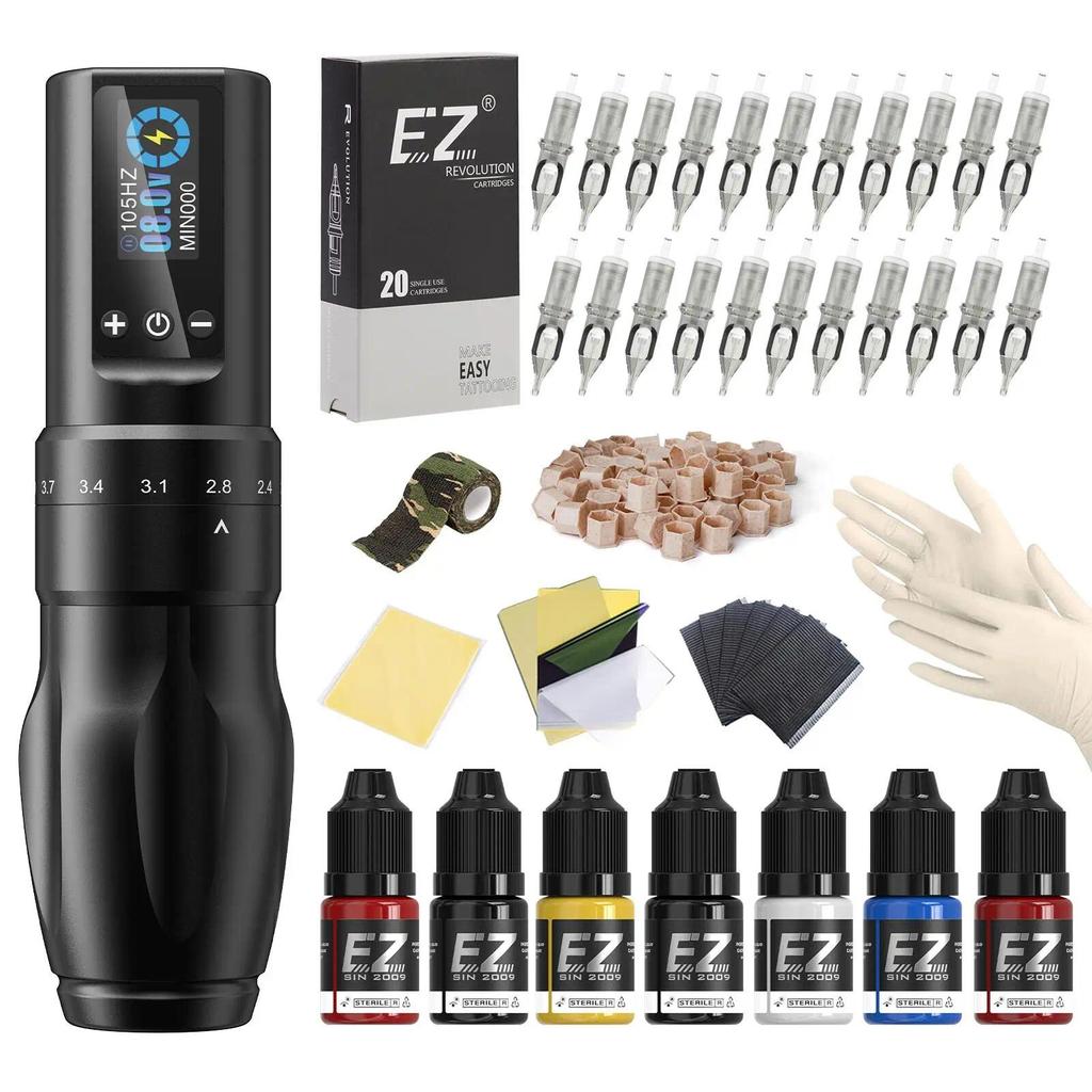 Tattoo Kits EZ Wireless Cartridge Tattoo Machine Pen kits 6 Adjustable Strokes Tattoo Gun for Cartri