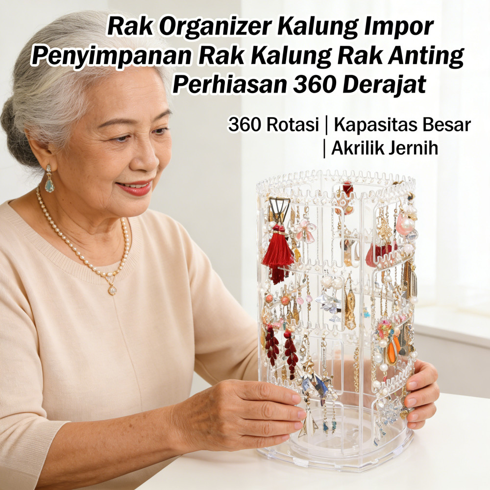 Rak Organizer Impor Kalung Rak Penyimpanan Kalung Anting Rak Perhiasan 360 Derajat