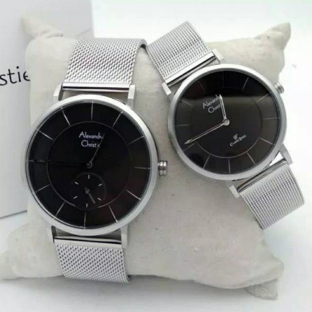 FLASH SALE JAM TANGAN COUPLE ALEXANDRE CHRISTIE AC 8586 SILVER BLACK ORIGINAL GARANSI RESMI 1 TAHUN 