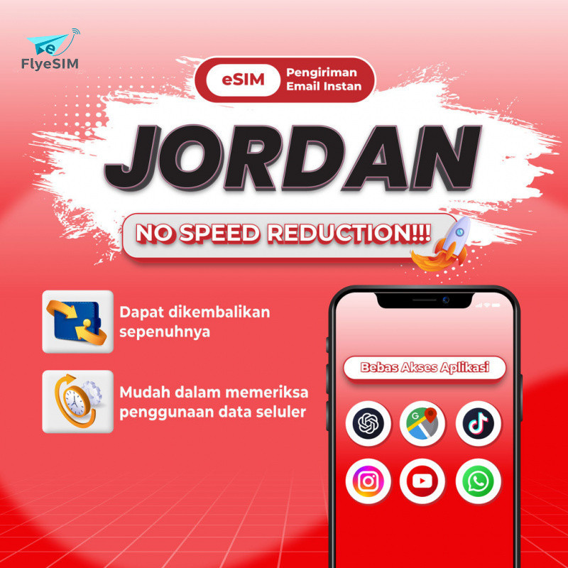 Flyesim Jordan esim Roaming 5G Data | 3-20GB 3-30Hari | Instant Email Delivery | High Speed Travel