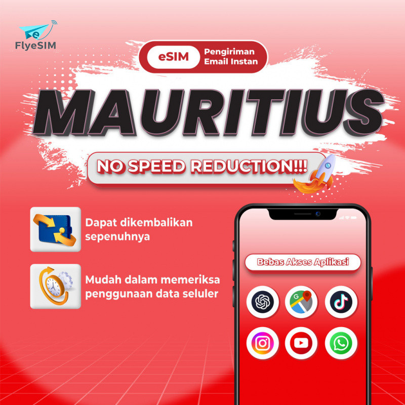 Flyesim Mauritius esim Roaming 5G Data | 3-20GB 3-30Hari | Instant Email Delivery | High Speed Trave