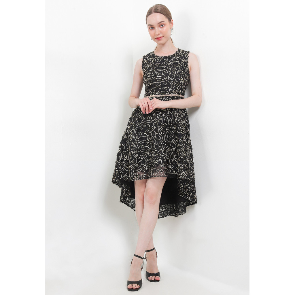 ICONS HI LO GOLD EMB DRESS WANITA KOREA MODERN ELEGAN DRIC2918