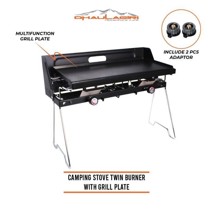 Dhaulagiri Camping Stove Twin Burner with Grill Plate - Orange