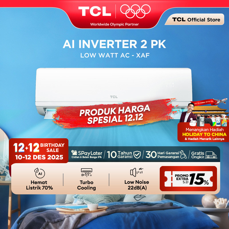 TCL AC Inverter 2PK - Tersedia Pemasangan - AI Tech Hemat Listrik 70% - Anti Bising - Cepat Dingin -