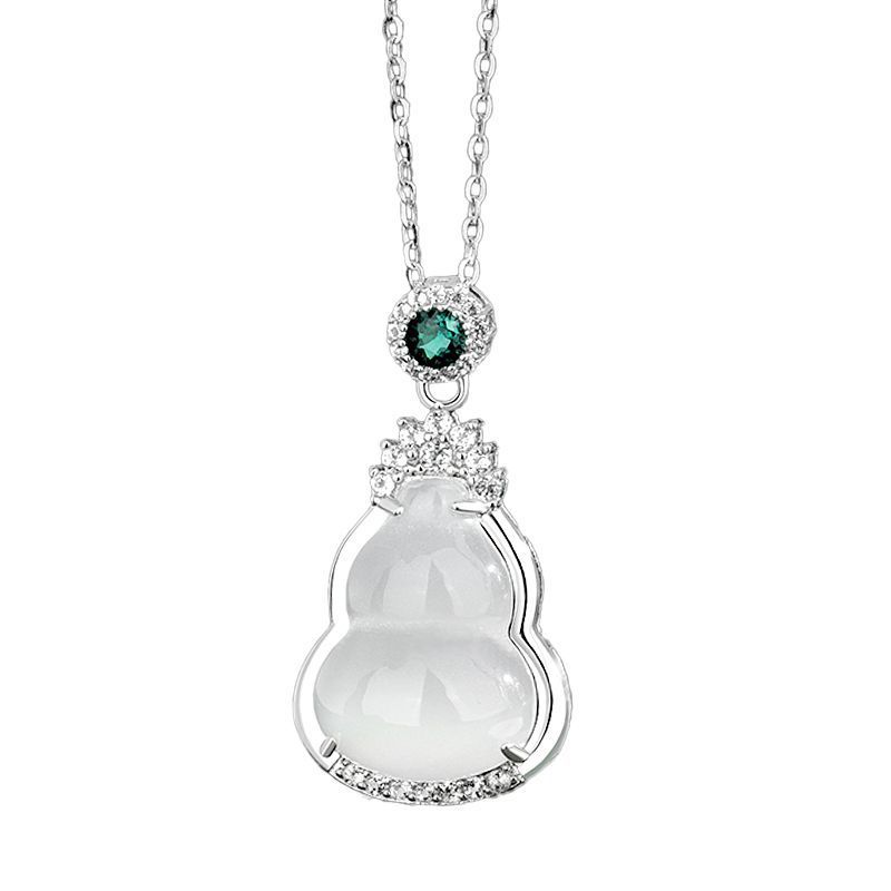 S925 Sterling Kalung Giok Kalsedon Kecil Perak untuk Wanita