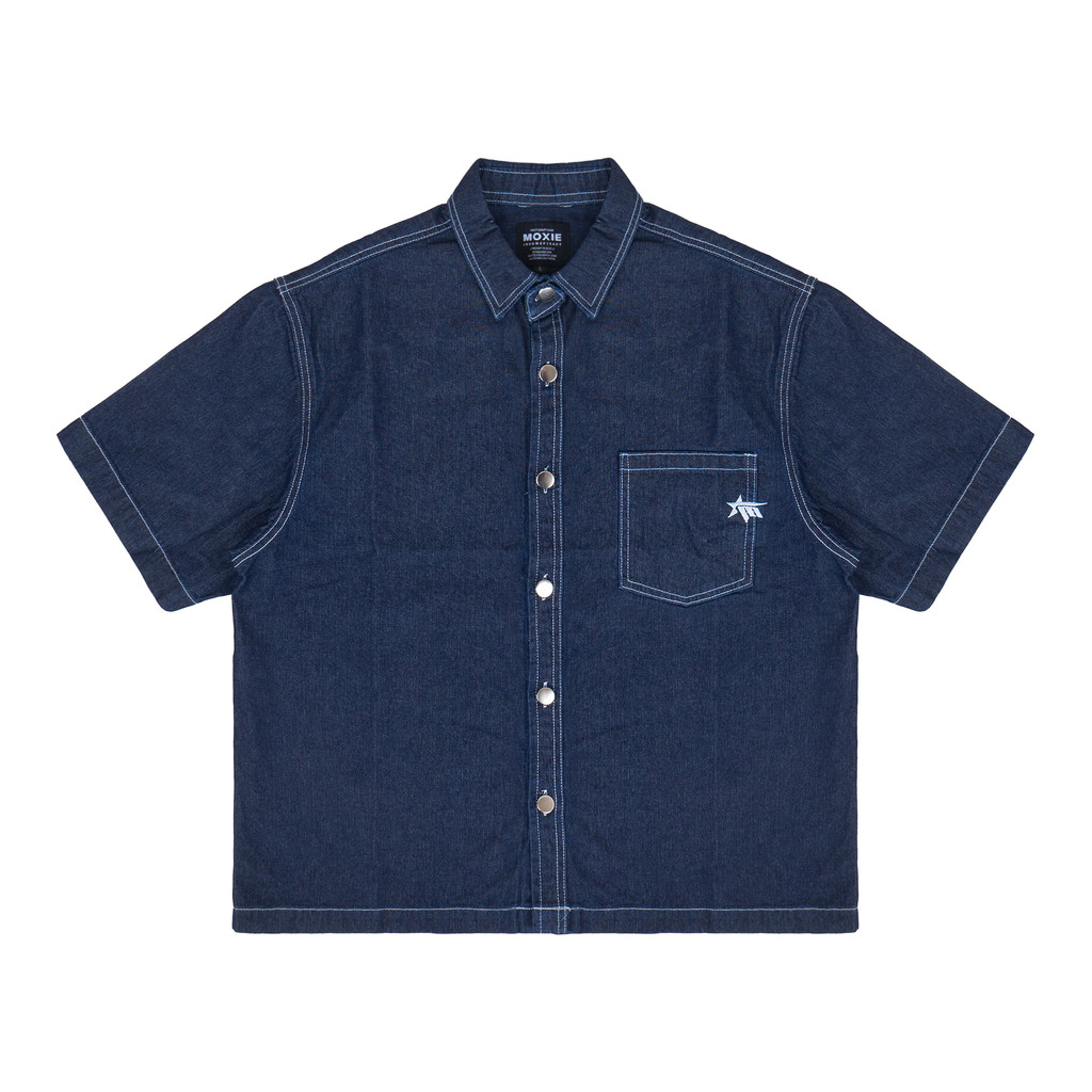 Moxie Benjie Denim Boxy Shirt - Deep Blue
