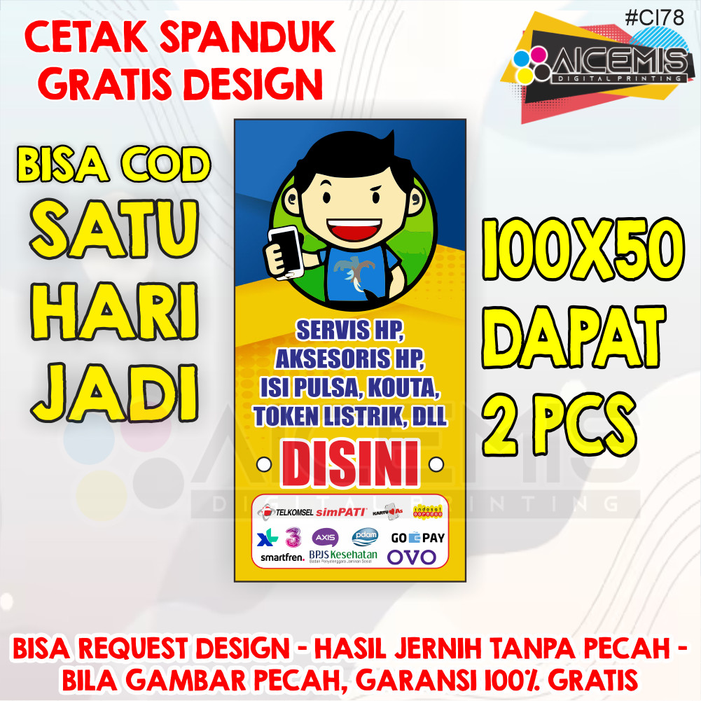 spanduk BELI 1 DAPAT 2 / spanduk banner etalase konter pulsa / spanduk konter hp / banner konter pul
