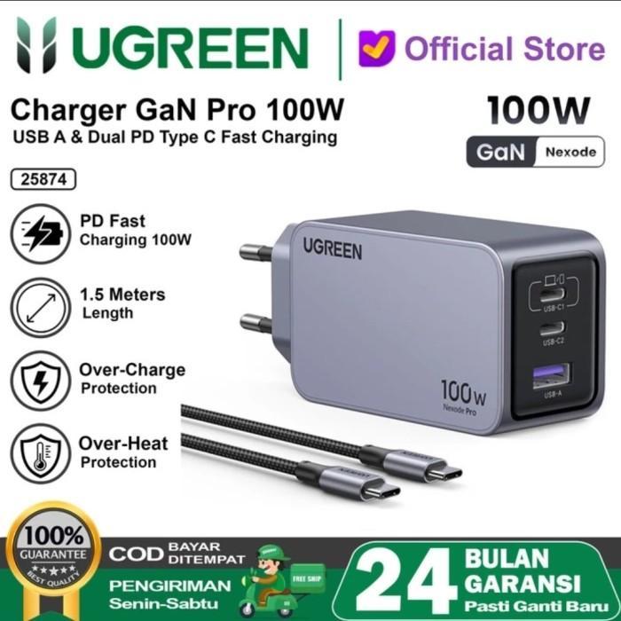 EstetikaSpace UGREEN Kepala Charger GAN PD Type C FAST Charging 65w 100w 10335 - 1SetGanPro 100W