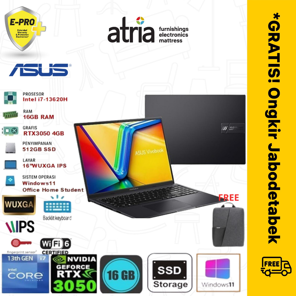 Laptop Asus Gaming 16X K3605VC I735B6T-HM Intel Core i7 13620H Rtx3050 16" Wuxga Ips Windows 11 Ohs 