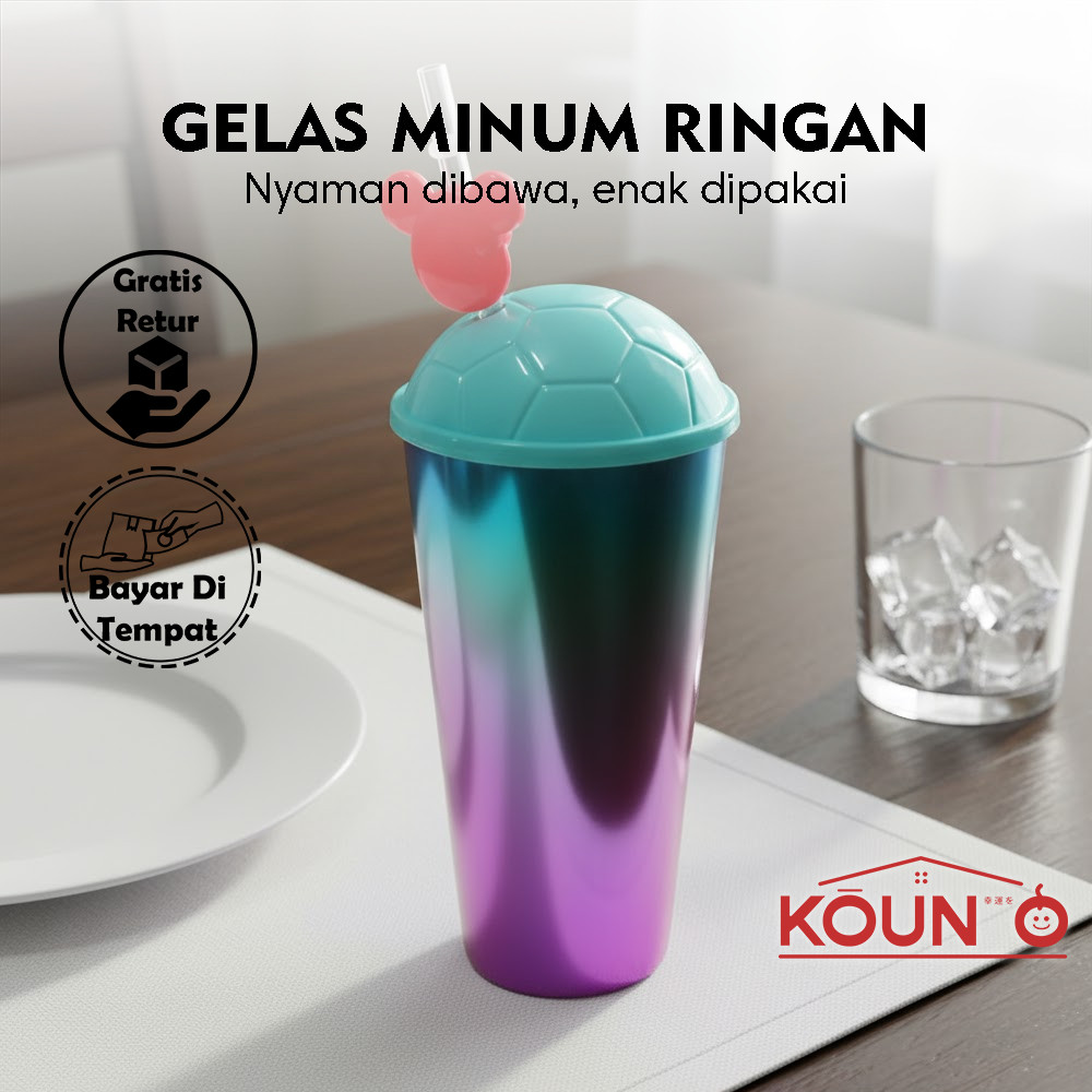Tumbler Plastik Aesthetic Botol Minum Gradasi Kekinian dengan Sedotan Karakter Tumbler Plastik Grada