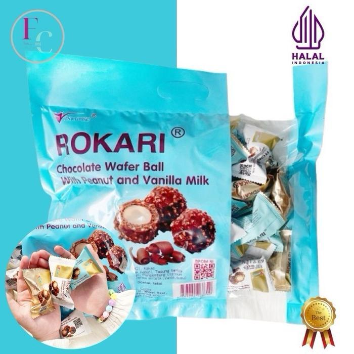 Rokari premium wafer ball coklat kacang vanila susu isi 40pcs - BIRU