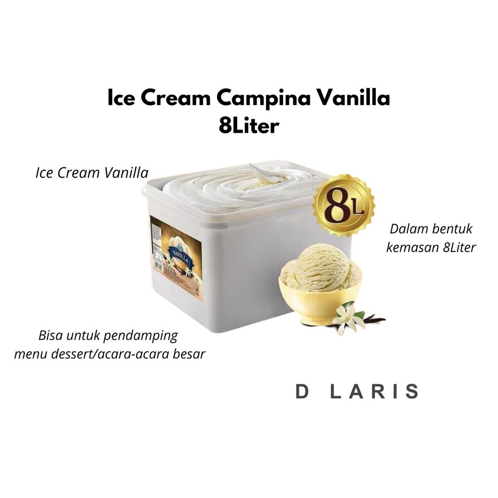Ice Cream Campina Vanilla 8 Liter Ember Box Besar Es Krim Rasa Vanila Yang Creamy Lembut Enak