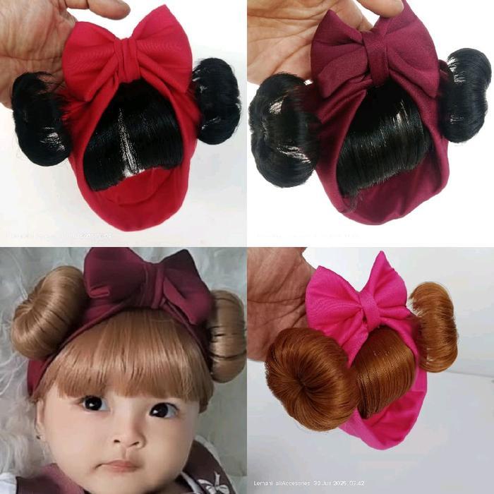 Ready Bandana Poni Anak/Bandana Wig Poni Anak - hitam, pink
