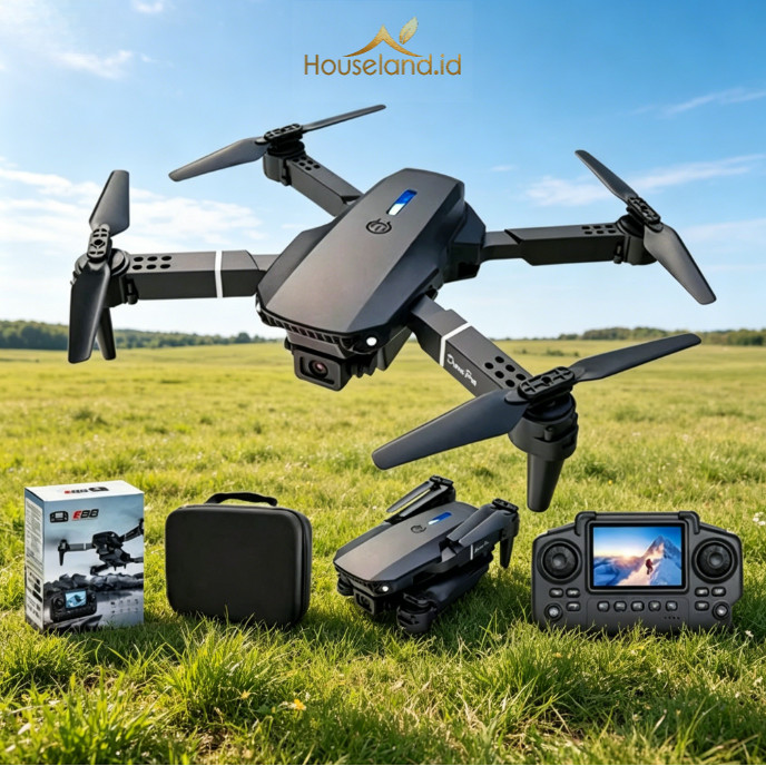 Houseland Drone E88 MAX 8K Dual Camera – Drone RC Profesional Brushless Motor Jarak Jauh Fotografi U