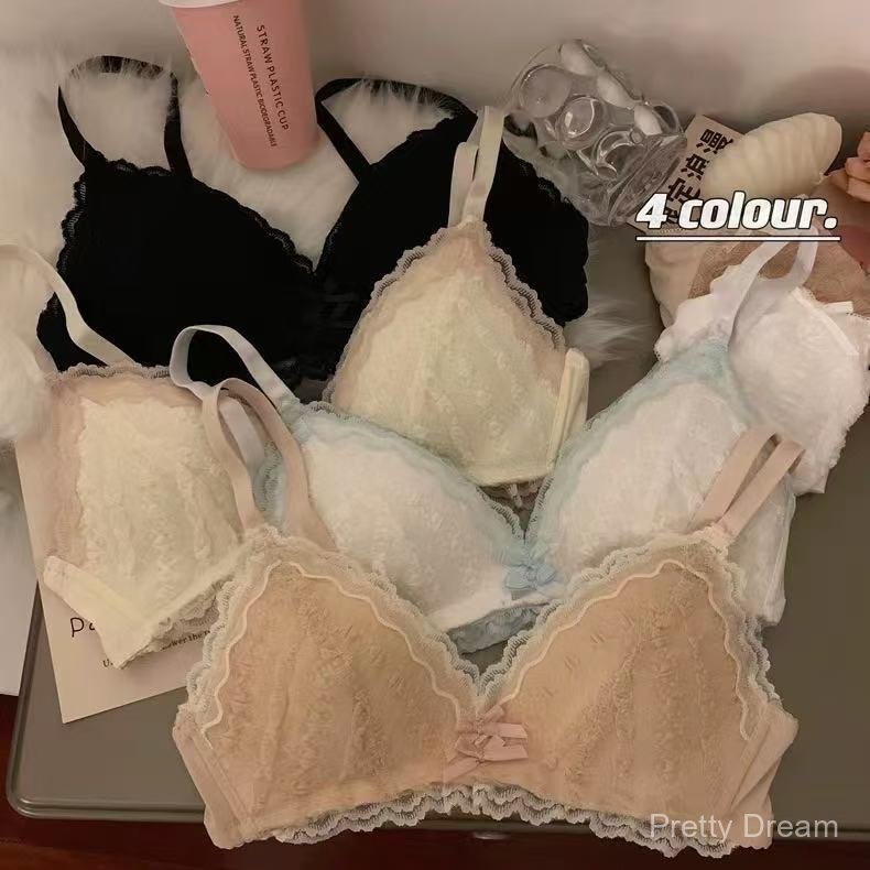 [Pretty Dream] Bra renda tanpa kawat untuk wanita, seksi dan tanpa jahitan untuk payudara kecil, bra