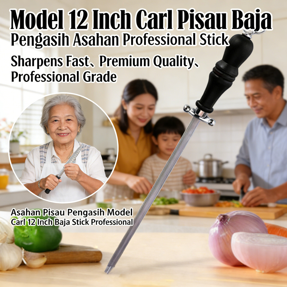 Pisau Asahan Baja 12 inch | Quality Stick Model | Carl Pengasah Pisau Premium | Stik Asahan Stick Pi