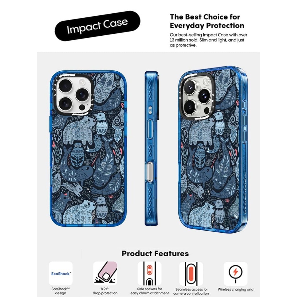 CASETIFY  Animal Totem Case Sky Blue Color Clear Hard Magnetic Suction Impact Case with Box for Appl