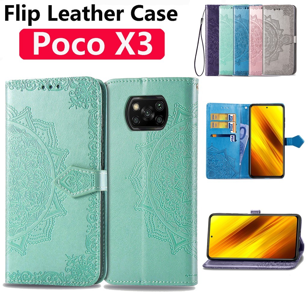 Xiaomi Poco Phone X3 Pro NFC pocophone X3NFC X3Pro Casing Ponsel Kulit Embos Mandala dengan Slot Kar