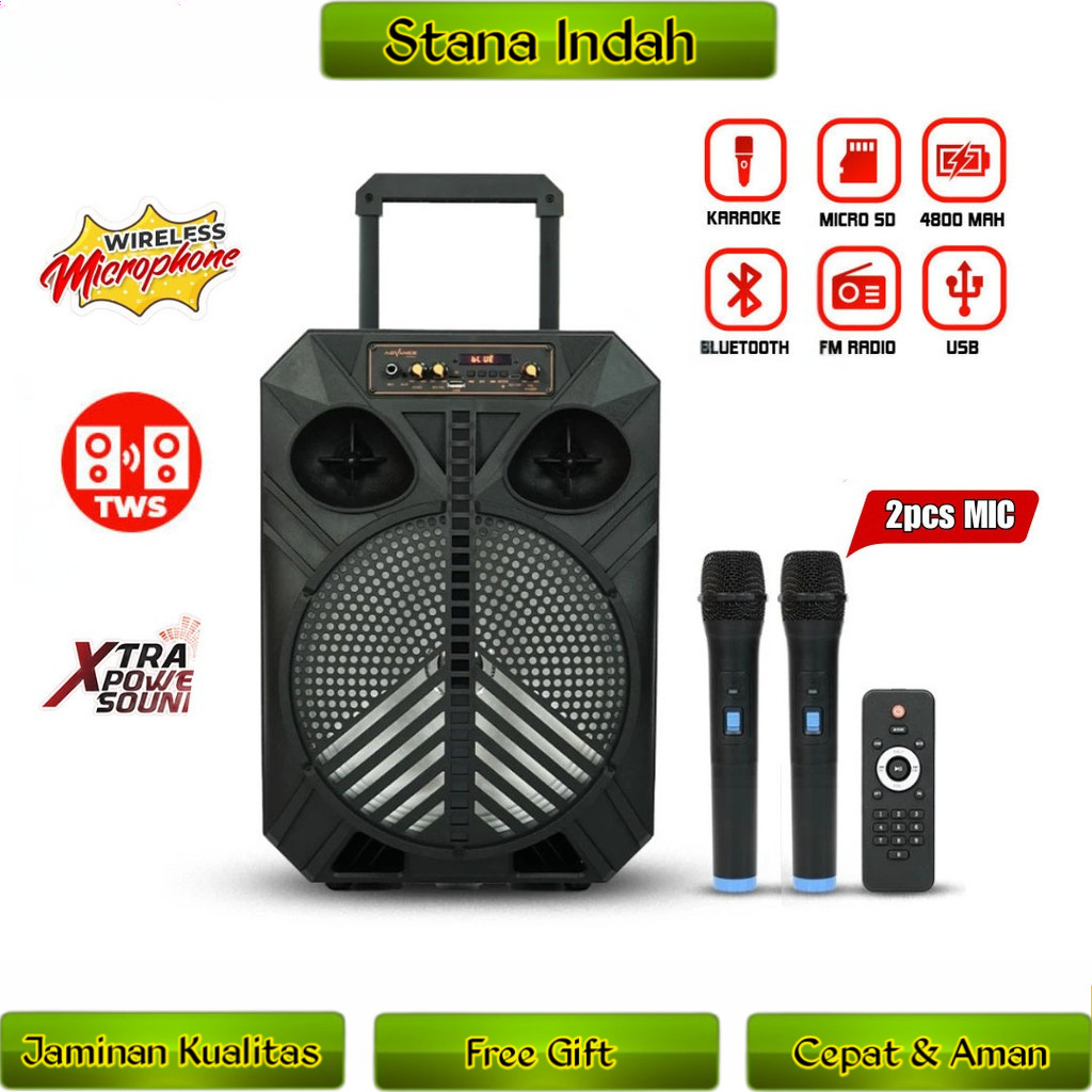 Advance Speaker Bluetooth karaoke portable+2xmic Wireless TWS 12inch 120