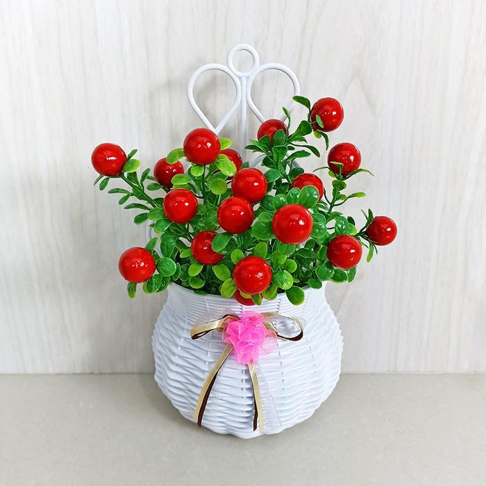 Tanaman Hias Gantung Plastik Model Buah Artificial Dekorasi Dinding - Red