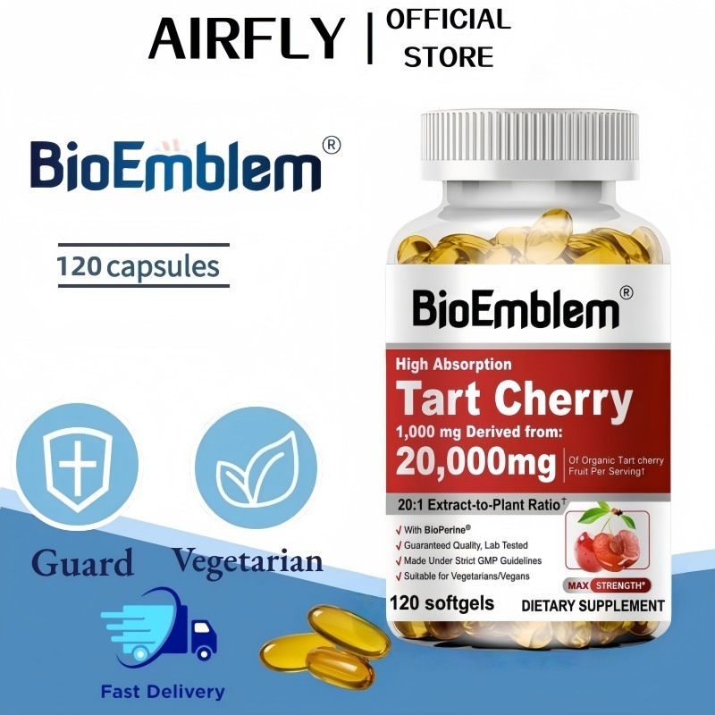 Kapsul Ekstrak Ceri Asam Organik AIRFLY-BioEmblem 120 kapsul dengan Buah Bilberry & Biji Seledri 120