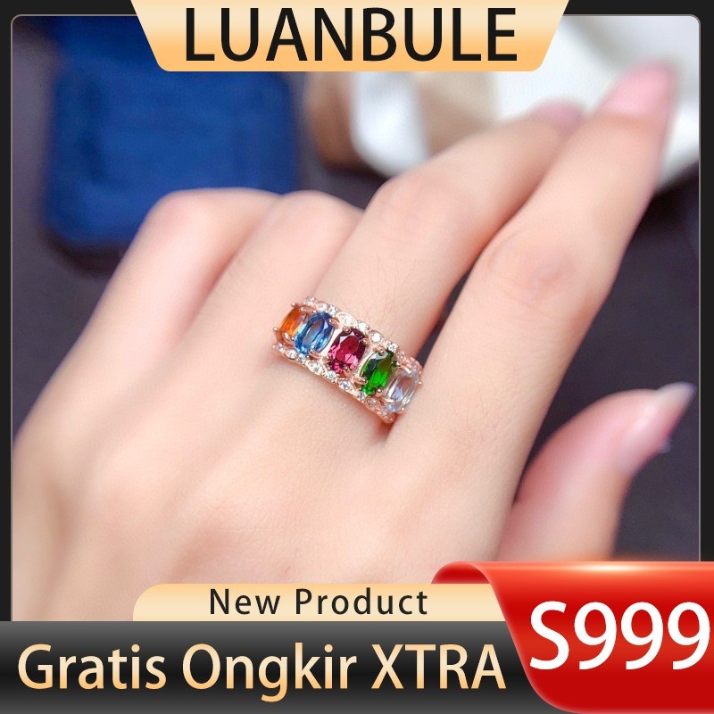 LUANBULE Cincin Emas Mawar Zircon Warna Perak S999